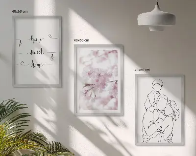 Blumenfamilie minimalistisch 3er-Set Bilder mit Rahmen
