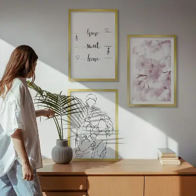 Blumenfamilie minimalistisch 3er-Set Bilder mit Rahmen