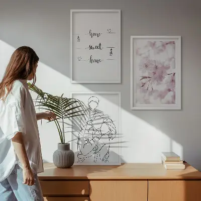Blumenfamilie minimalistisch 3er-Set Bilder mit Rahmen
