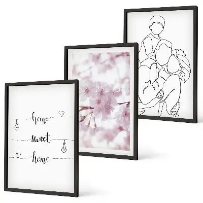 Blumenfamilie minimalistisch 3er-Set Bilder mit Rahmen