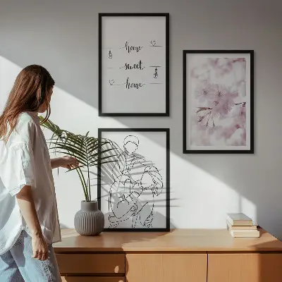 Blumenfamilie minimalistisch 3er-Set Bilder mit Rahmen