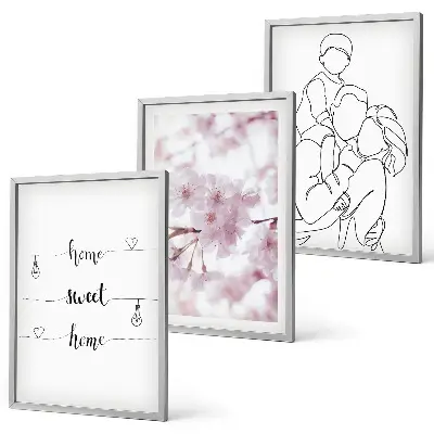 Blumenfamilie minimalistisch 3er-Set Bilder mit Rahmen