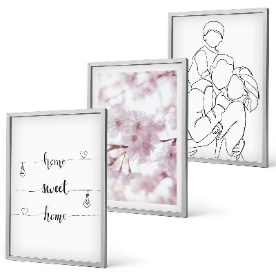 Bilder-3er-set mit rahmen Blumenfamilie minimalistisch