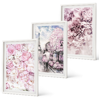 Gerahmtes bilderset Blumenlandschaft in Rosatönen