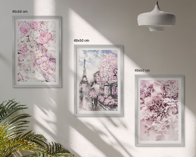 Gerahmtes bilderset Blumenlandschaft in Rosatönen