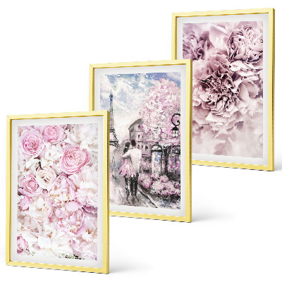 Gerahmtes bilderset Blumenlandschaft in Rosatönen