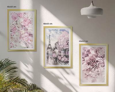 Gerahmtes bilderset Blumenlandschaft in Rosatönen