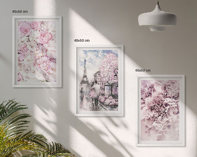Gerahmtes bilderset Blumenlandschaft in Rosatönen