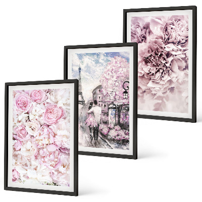 Gerahmtes bilderset Blumenlandschaft in Rosatönen