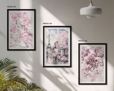 Gerahmtes bilderset Blumenlandschaft in Rosatönen