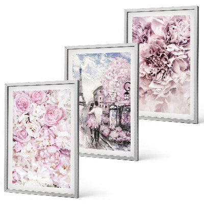 Gerahmtes bilderset Blumenlandschaft in Rosatönen