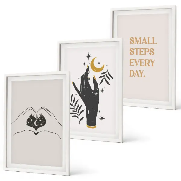 Minimalistische Boho-Illustrationen 3er-Set mit Rahmen