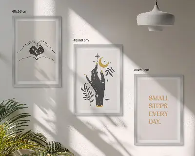 Minimalistische Boho-Illustrationen 3er-Set mit Rahmen