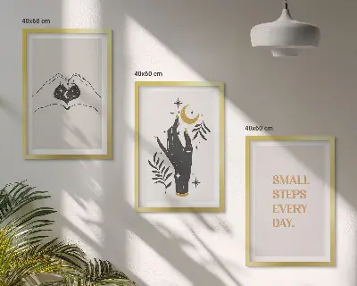 Minimalistische Boho-Illustrationen 3er-Set mit Rahmen