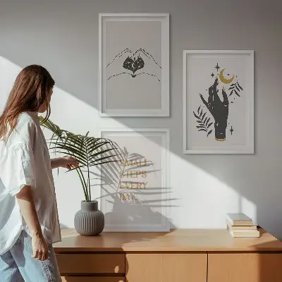 Minimalistische Boho-Illustrationen 3er-Set mit Rahmen