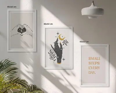 Minimalistische Boho-Illustrationen 3er-Set mit Rahmen