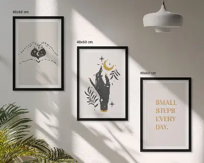Minimalistische Boho-Illustrationen 3er-Set mit Rahmen