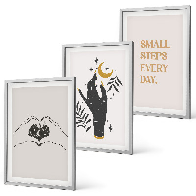 Bilder-3er-set mit rahmen Minimalistische Boho-Illustrationen