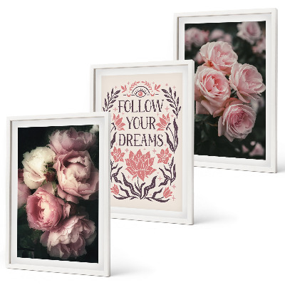Bilder-3er-set mit rahmen Vintage-Rosenträume-Inschrift