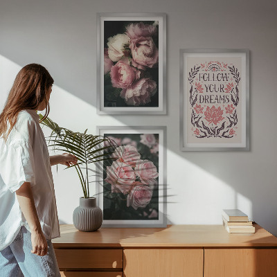 Bilder-3er-set mit rahmen Vintage-Rosenträume-Inschrift