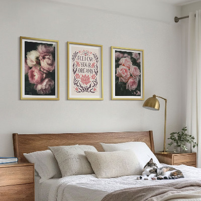 Bilder-3er-set mit rahmen Vintage-Rosenträume-Inschrift