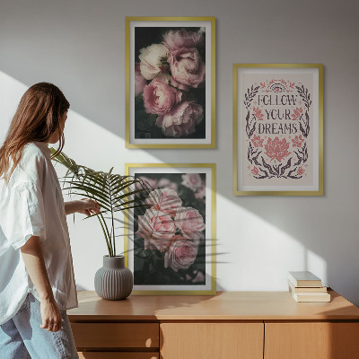 Bilder-3er-set mit rahmen Vintage-Rosenträume-Inschrift