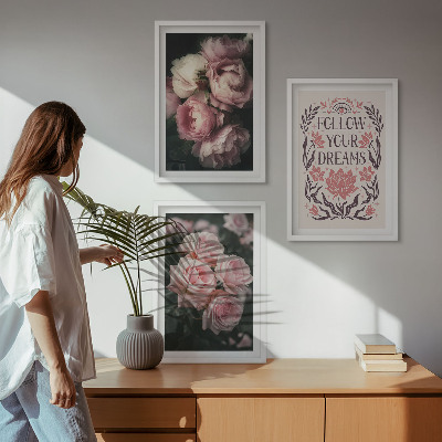 Bilder-3er-set mit rahmen Vintage-Rosenträume-Inschrift
