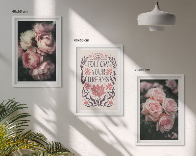 Bilder-3er-set mit rahmen Vintage-Rosenträume-Inschrift