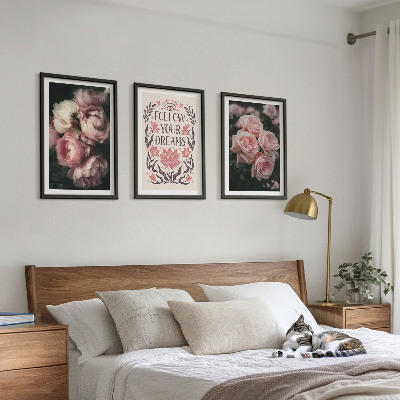 Bilder-3er-set mit rahmen Vintage-Rosenträume-Inschrift