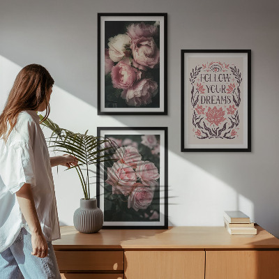 Bilder-3er-set mit rahmen Vintage-Rosenträume-Inschrift