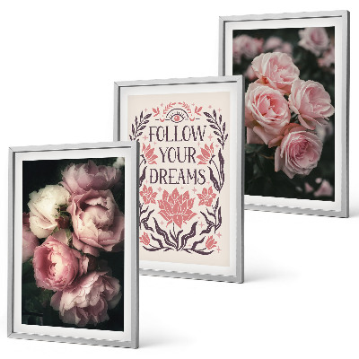 Bilder-3er-set mit rahmen Vintage-Rosenträume-Inschrift