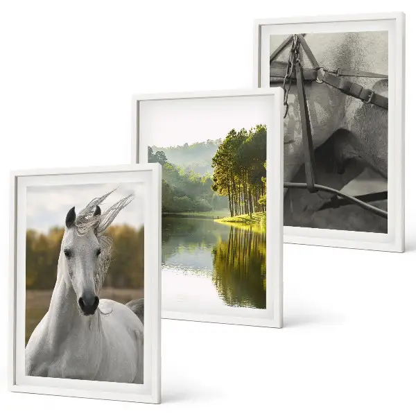 Natur des Flusses White Horses Bilder-3er-Set mit Rahmen