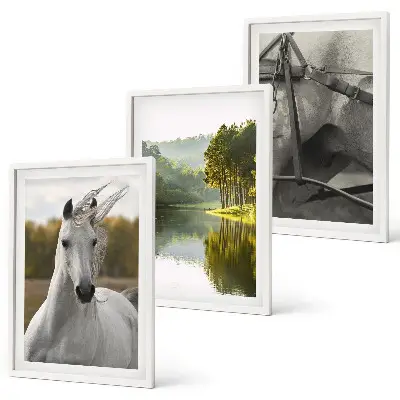 Natur des Flusses White Horses Bilder-3er-Set mit Rahmen