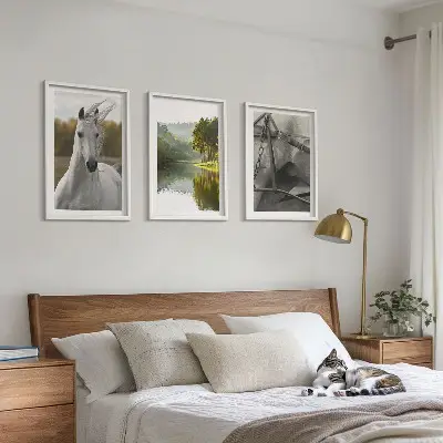 Natur des Flusses White Horses Bilder-3er-Set mit Rahmen