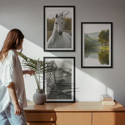 Bilder-3er-set mit rahmen Natur des Flusses White Horses