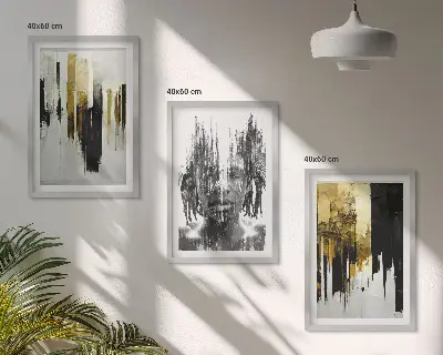 3er-Set abstrakte Porträts mit Rahmen kontrastreiche Kunstdrucke