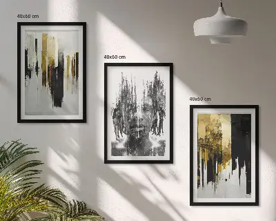 3er-Set abstrakte Porträts mit Rahmen kontrastreiche Kunstdrucke