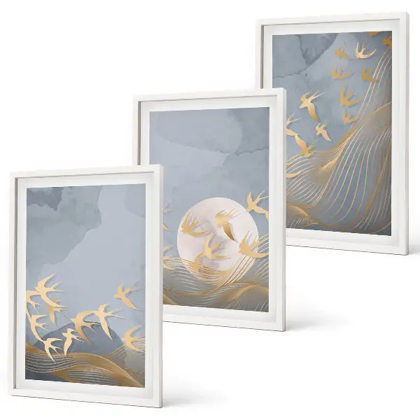 3er-Set Bilder mit Rahmen Vögel am Himmel dreiteiliges Wandbild-Set mit Rahmen