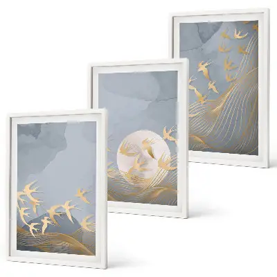 3er-Set Bilder mit Rahmen Vögel am Himmel dreiteiliges Wandbild-Set mit Rahmen