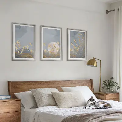 3er-Set Bilder mit Rahmen Vögel am Himmel dreiteiliges Wandbild-Set mit Rahmen