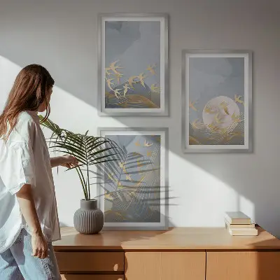 3er-Set Bilder mit Rahmen Vögel am Himmel dreiteiliges Wandbild-Set mit Rahmen