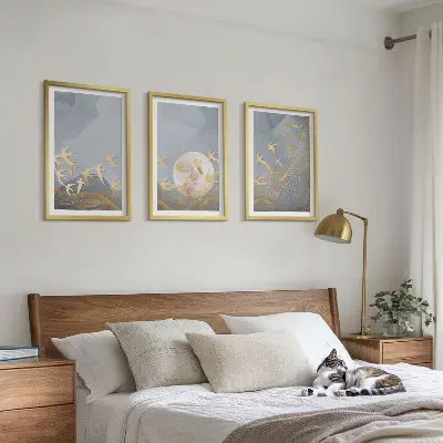 3er-Set Bilder mit Rahmen Vögel am Himmel dreiteiliges Wandbild-Set mit Rahmen