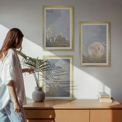 3er-Set Bilder mit Rahmen Vögel am Himmel dreiteiliges Wandbild-Set mit Rahmen