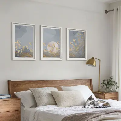 3er-Set Bilder mit Rahmen Vögel am Himmel dreiteiliges Wandbild-Set mit Rahmen