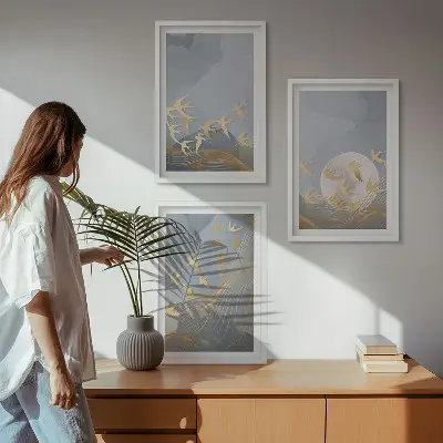 3er-Set Bilder mit Rahmen Vögel am Himmel dreiteiliges Wandbild-Set mit Rahmen