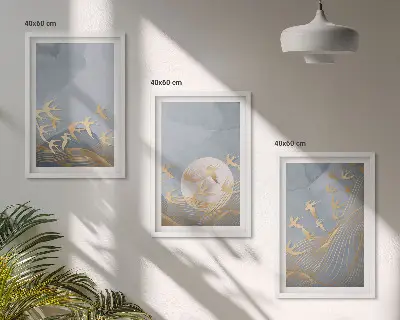 3er-Set Bilder mit Rahmen Vögel am Himmel dreiteiliges Wandbild-Set mit Rahmen