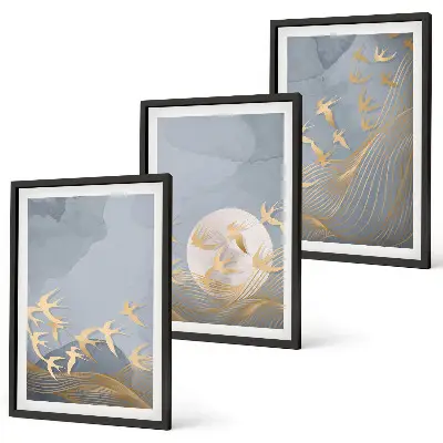 3er-Set Bilder mit Rahmen Vögel am Himmel dreiteiliges Wandbild-Set mit Rahmen