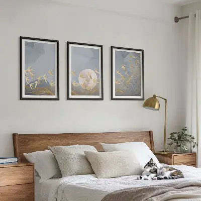 3er-Set Bilder mit Rahmen Vögel am Himmel dreiteiliges Wandbild-Set mit Rahmen