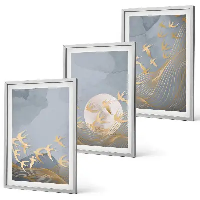 3er-Set Bilder mit Rahmen Vögel am Himmel dreiteiliges Wandbild-Set mit Rahmen