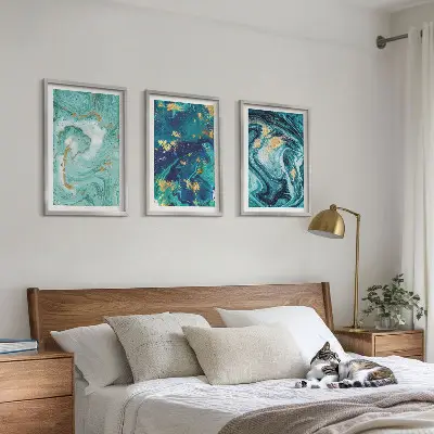 Gerahmtes Bilderset mit Abstraktion in Türkistönen